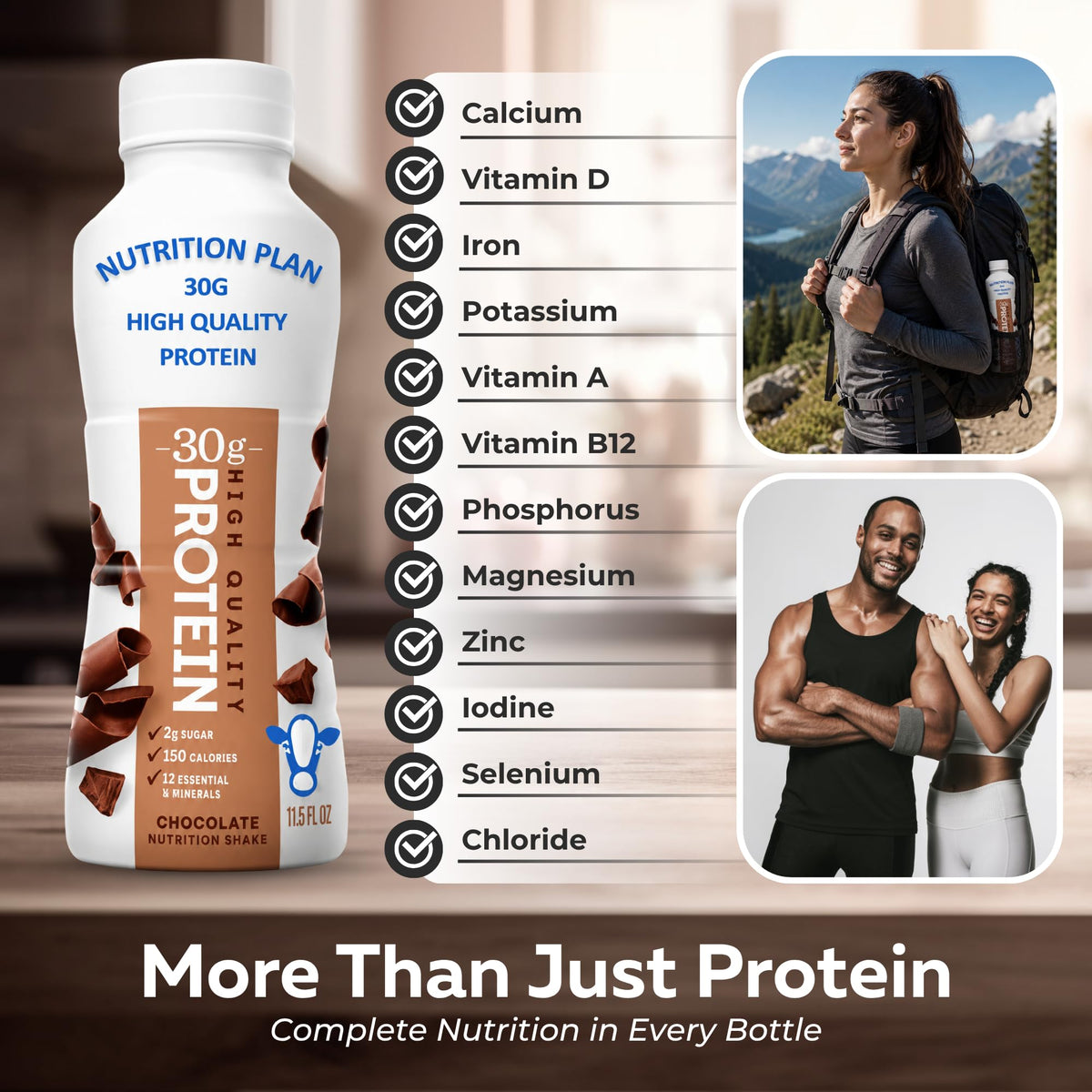 High-Protein Ready to Drink Shake – 30g Milk Protein, 150 Calories, 2g Sugar – Lactose Free, Chocolate, 11.5 fl oz (12 Pack) L205732