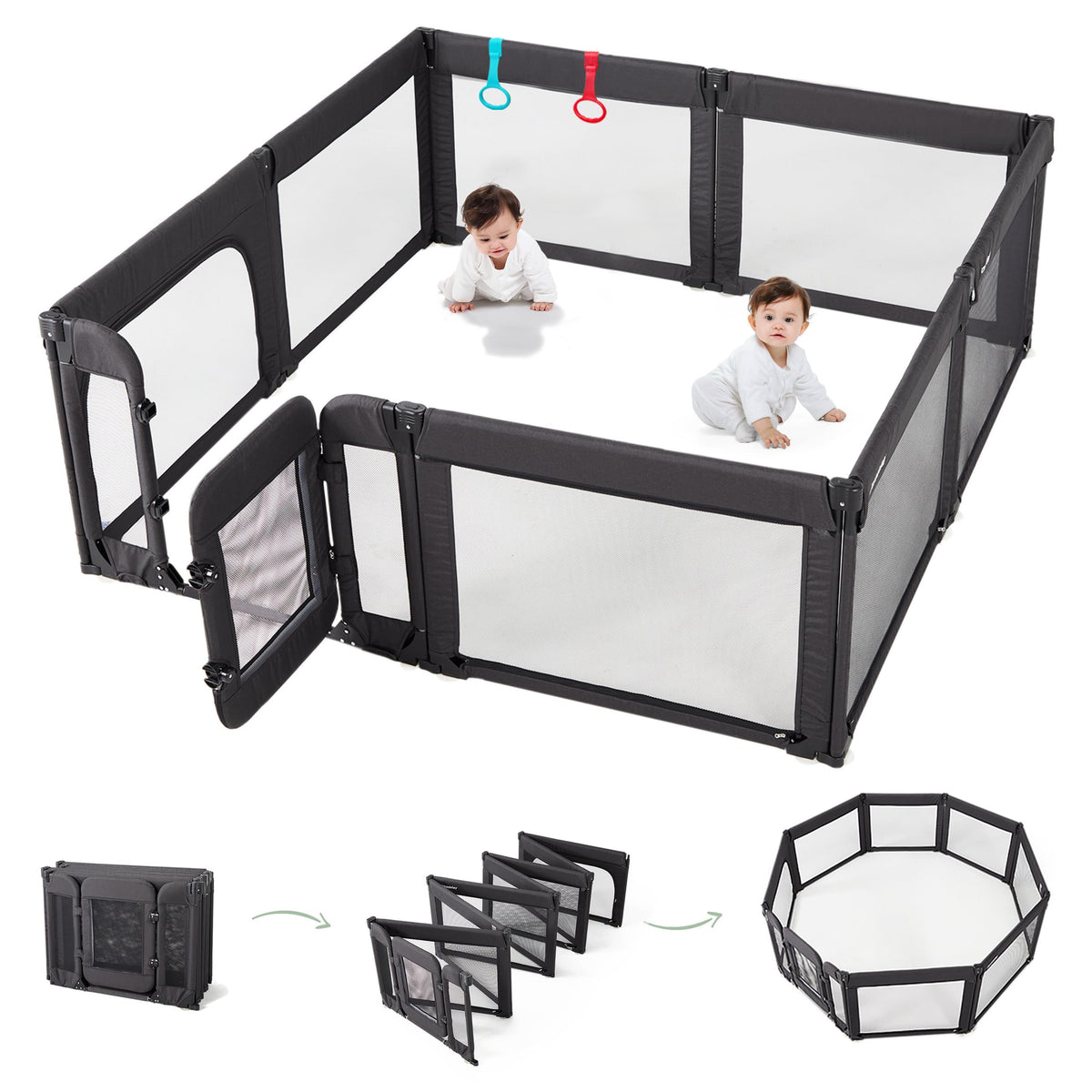 Foldable Adjustable 8-Panel Baby Playpen with Mesh O6508