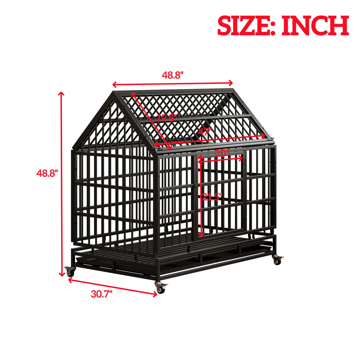 48 Inch Heavy Duty Collapsible Metal Dog Crate with Wheels C329331