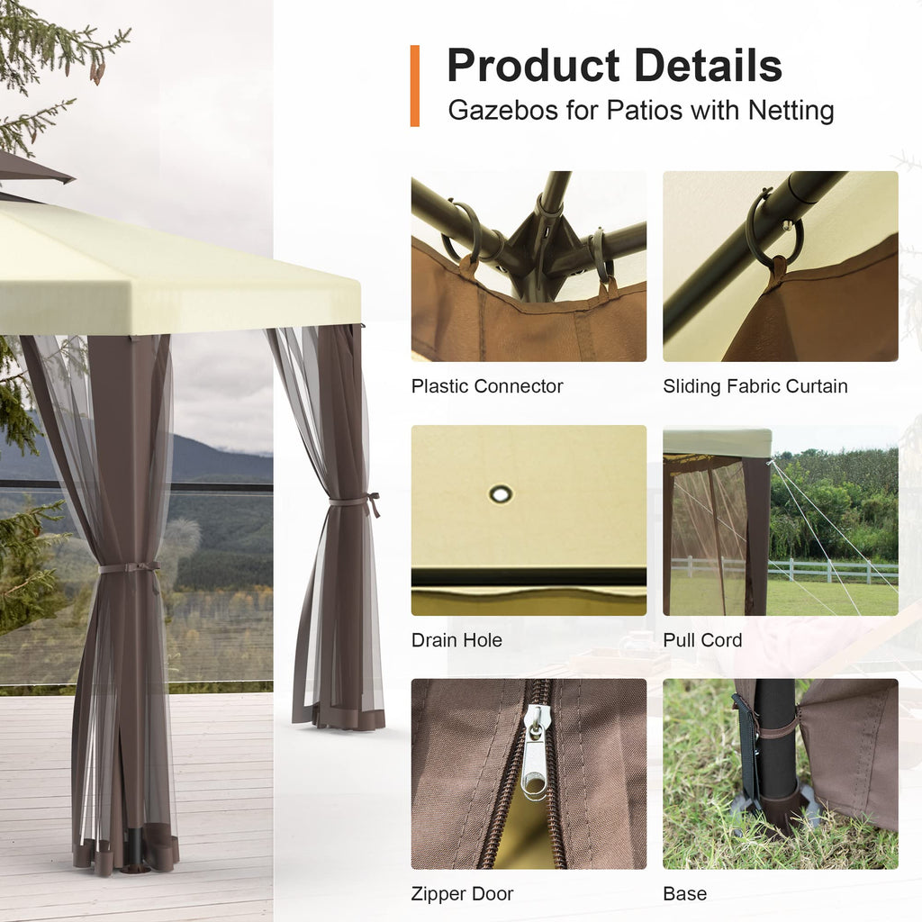 10'x10' Waterproof UV-Resistant 2-Tier Canopy Tent with Mosquito Netting W907