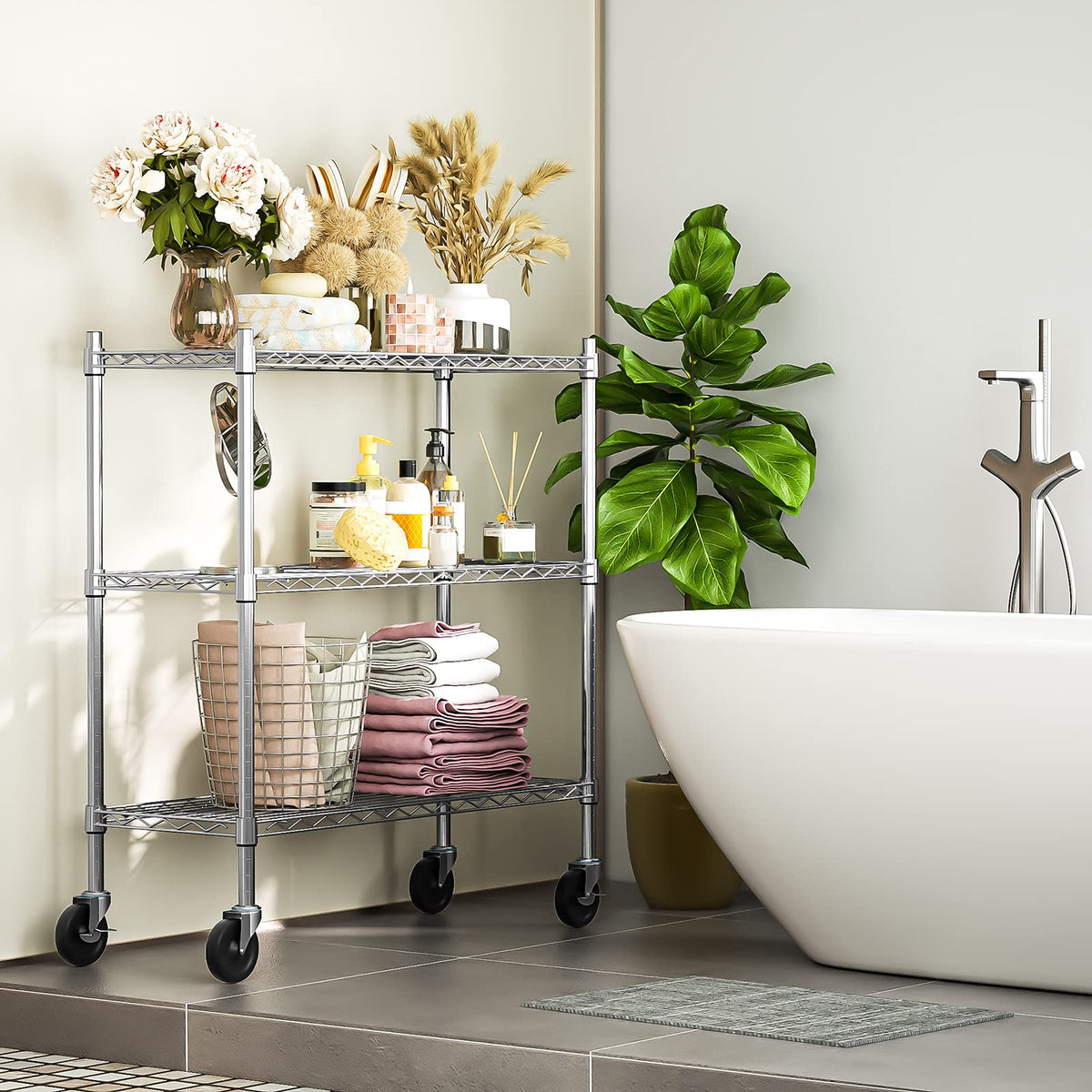 3-Tier Heavy Duty Metal Storage Shelves with Casters L277575