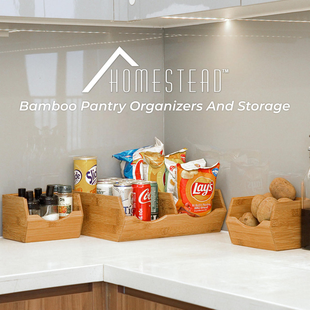 Bamboo Stackable Pantry Storage Bins Set of 3 P9716