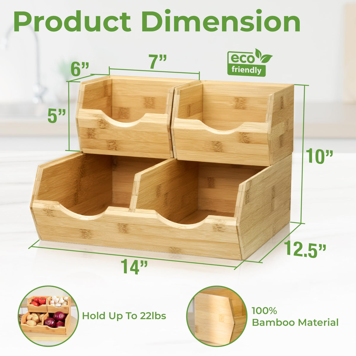 Bamboo Stackable Pantry Storage Bins Set of 3 P9716