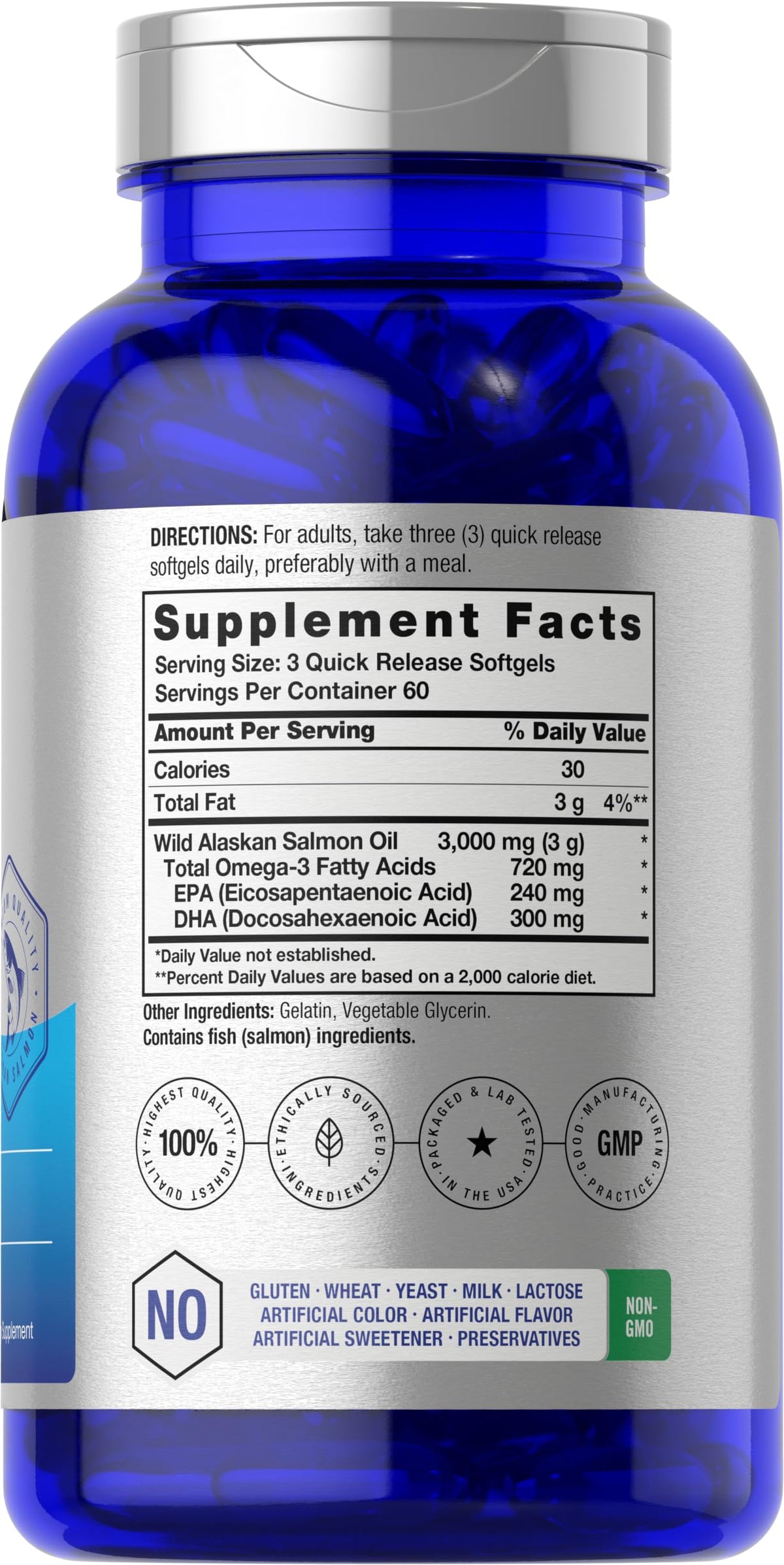 Wild Alaskan Salmon Fish Oil 3000mg 180 Softgel Capsules B844
