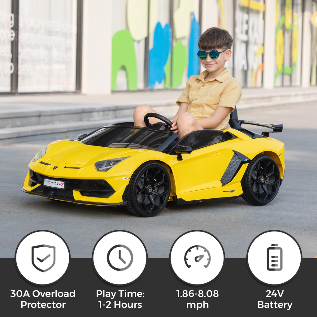 2-Seater Kids Ride on Car, 24V Electric Vehicle, Yellow Q967277