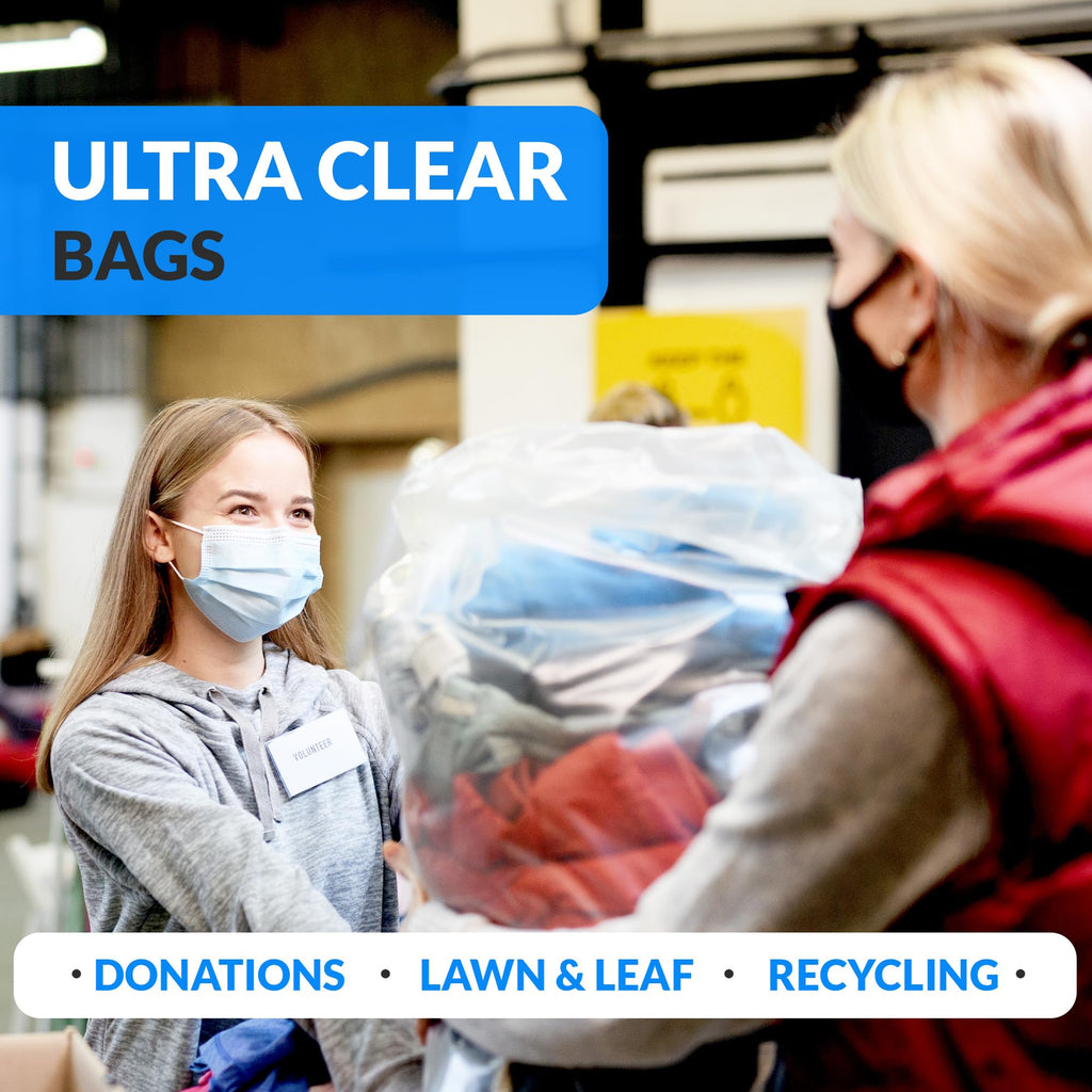 55-60 Gallon Heavy Duty Clear Trash Bags with Ties A59465