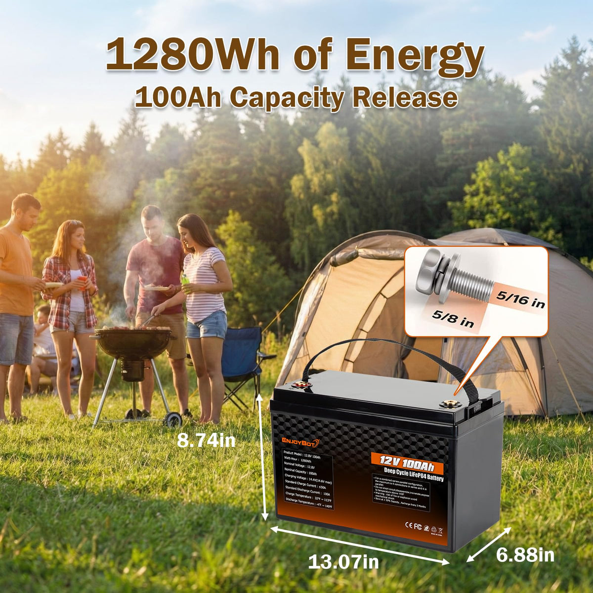 12V 100Ah LiFePO4 Lithium Battery, 100A BMS Deep Cycle Battery with Low Temp Cut Off, 2 Pack U3177