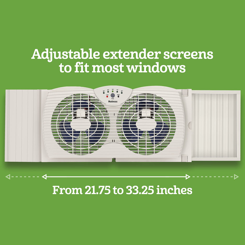 White Dual Blade Digital Window Fan with Programmable Thermostat Control R731