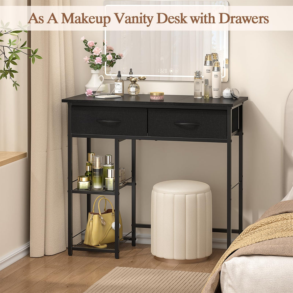 Black Small Writing Desk with 2 Drawers and Storage Shelf J28259