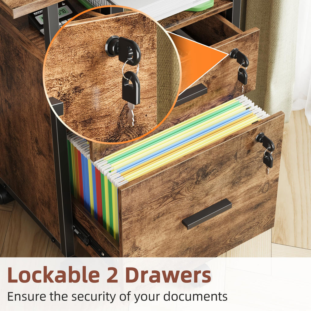 2 Wood Drawer Lockable File Cabinet with Extended Desktop O2365