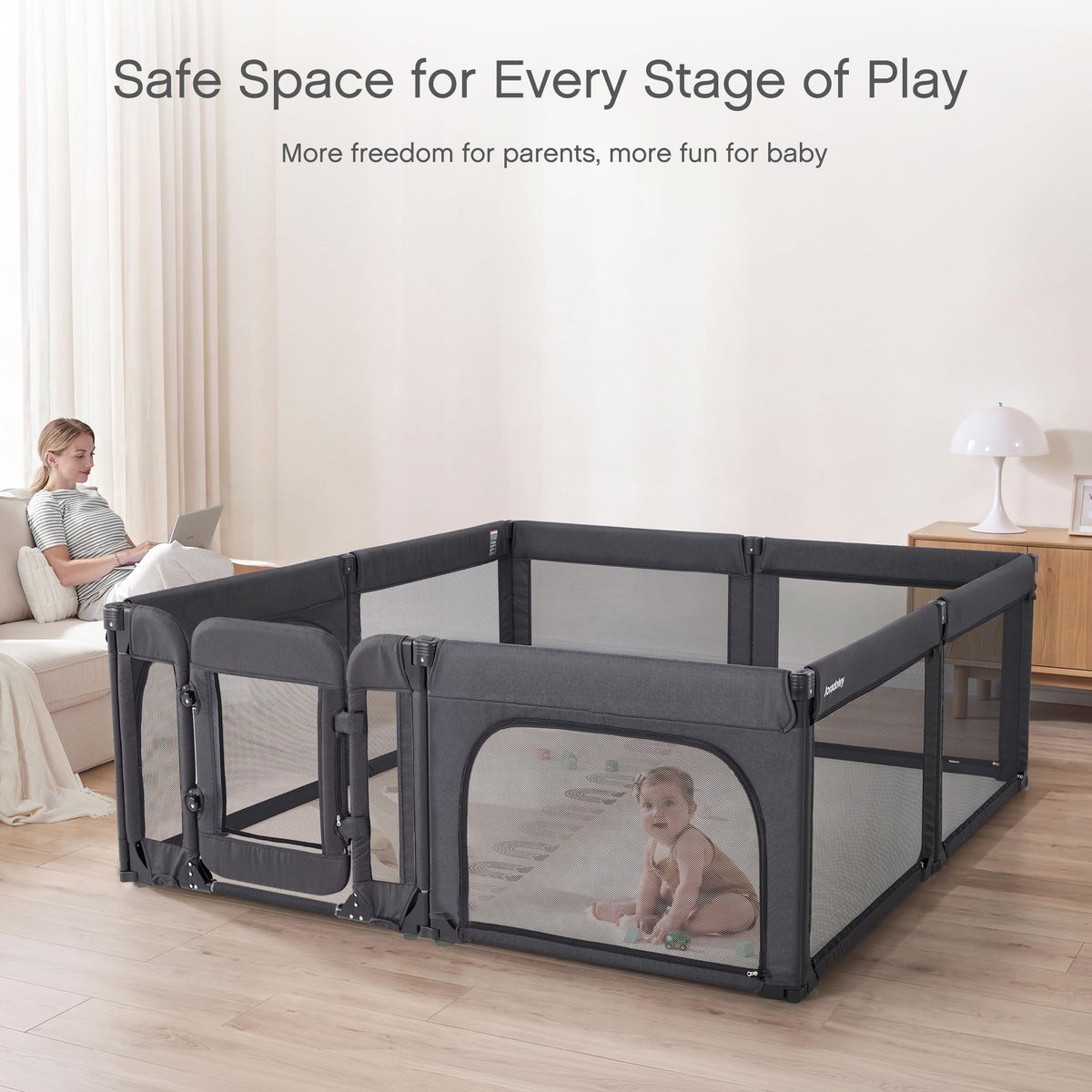 Foldable Adjustable 8-Panel Baby Playpen with Mesh O6508