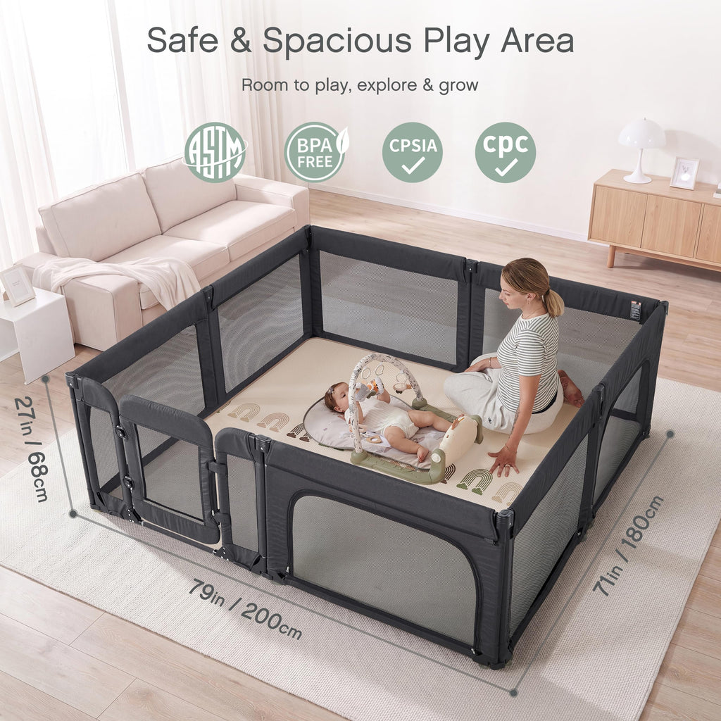Foldable Adjustable 8-Panel Baby Playpen with Mesh O6508