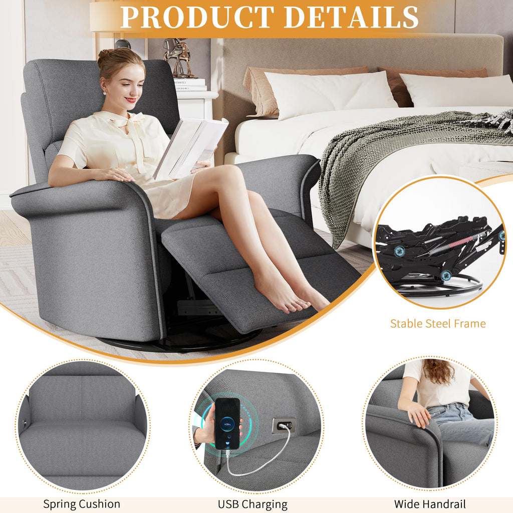 Power Swivel Rocker Recliner Chair Velvet V614