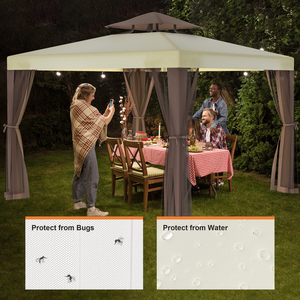 10'x10' Waterproof UV-Resistant 2-Tier Canopy Tent with Mosquito Netting W907