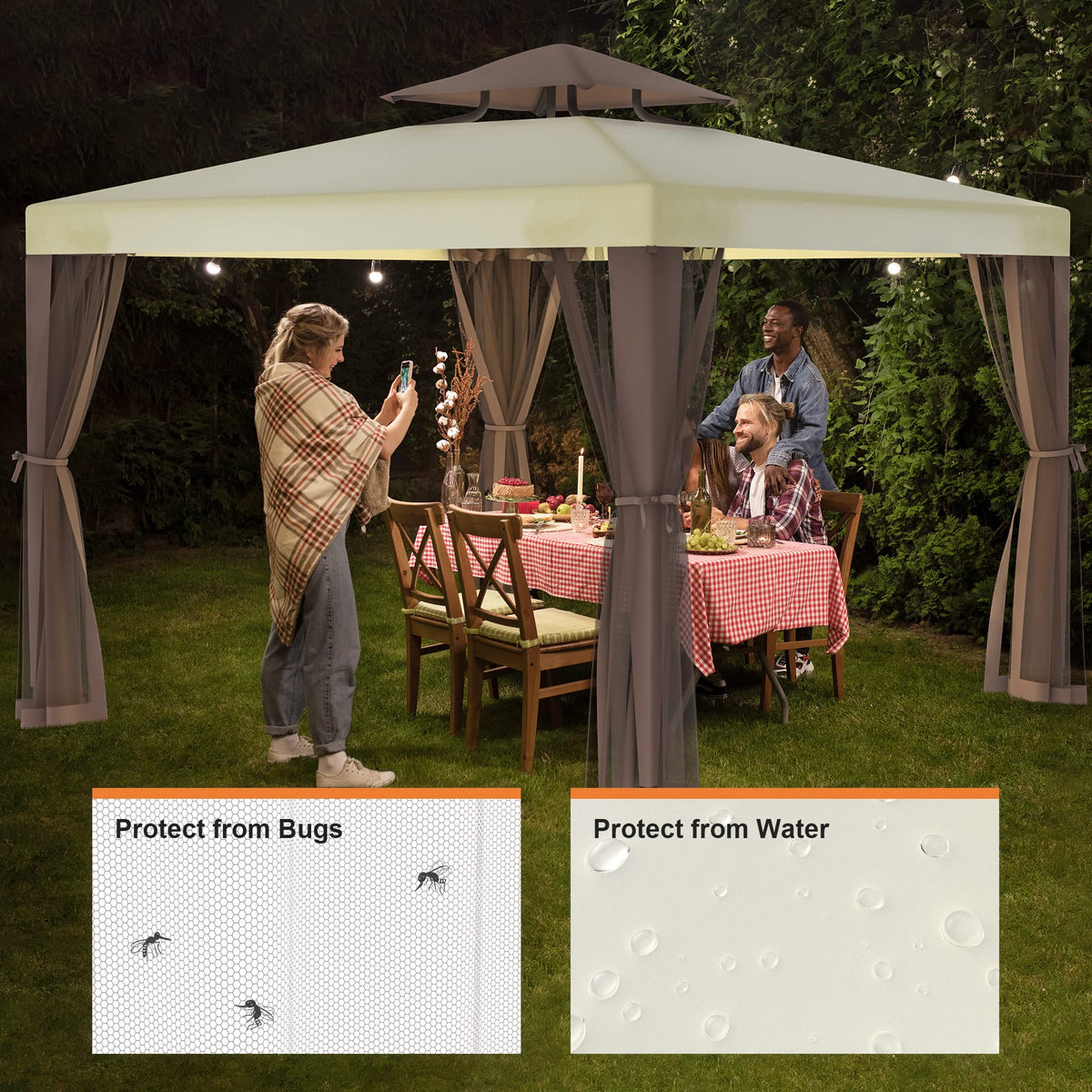 10'x10' Waterproof UV-Resistant 2-Tier Canopy Tent with Mosquito Netting W907