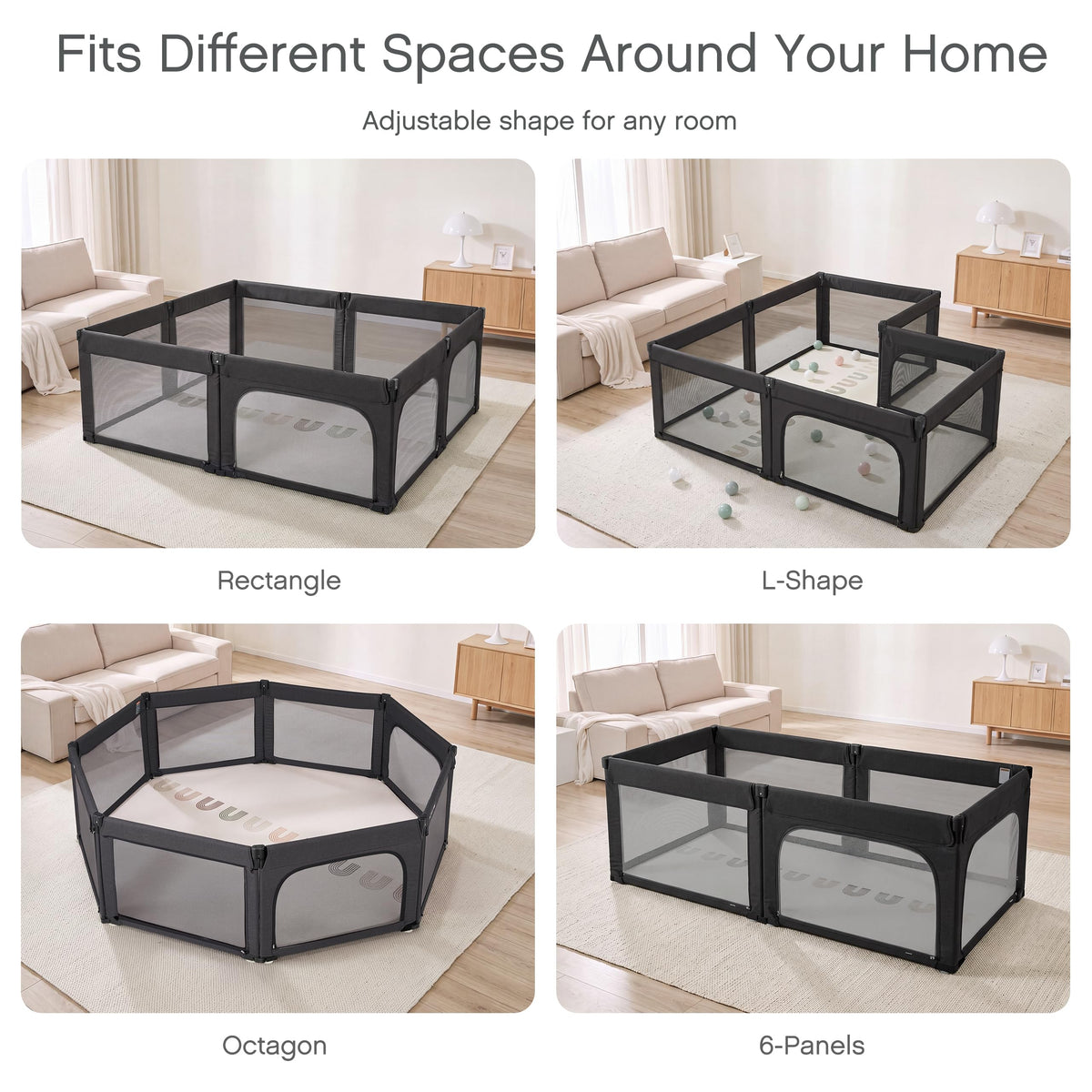 Foldable Adjustable 8-Panel Baby Playpen with Mesh O6508