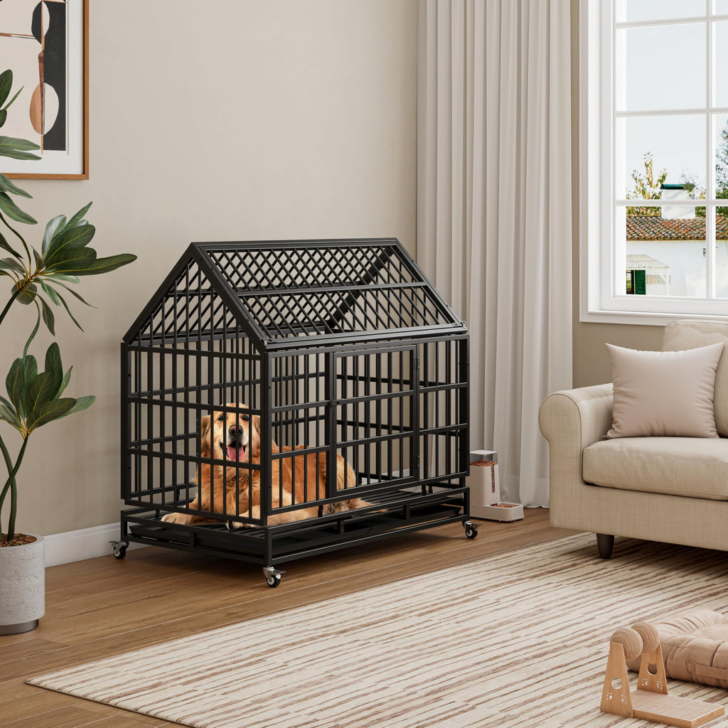48 Inch Heavy Duty Collapsible Metal Dog Crate with Wheels C329331
