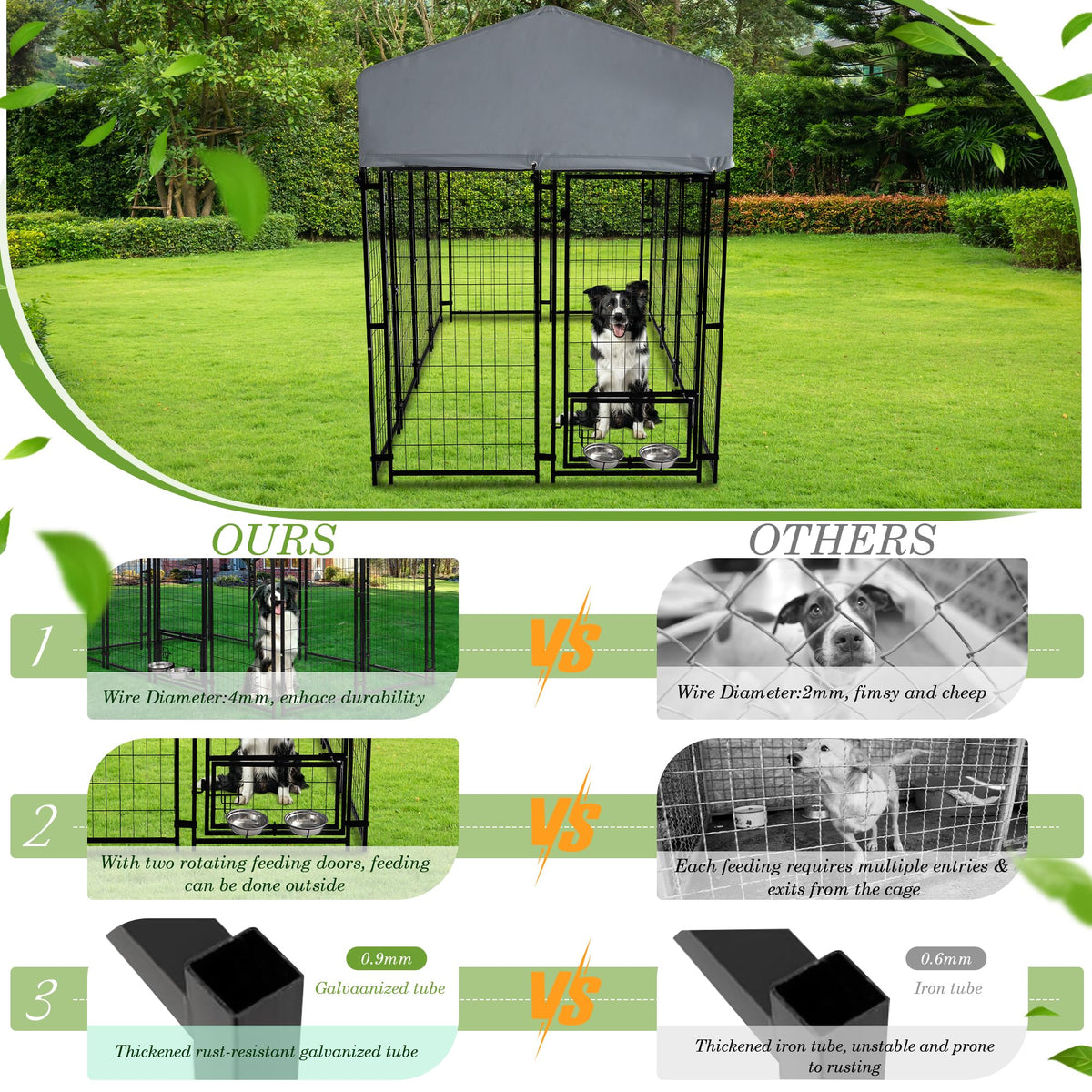 Outdoor Dog Kennel 8x4x5.7 FT Heavy Duty Steel Dog Playpen J942722