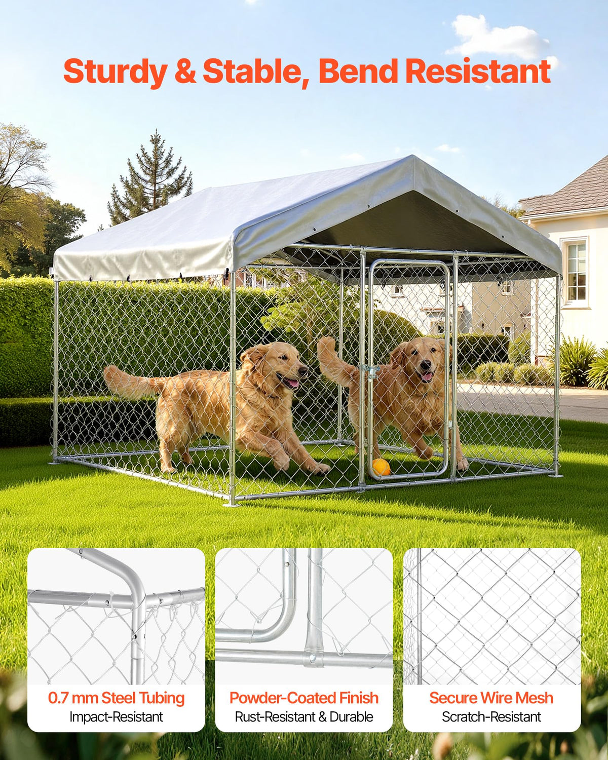 Outdoor Dog Kennel, 6.56 x 6.56 x 5.25 ft with UV-Resistant & Waterproof Roof Cover E451